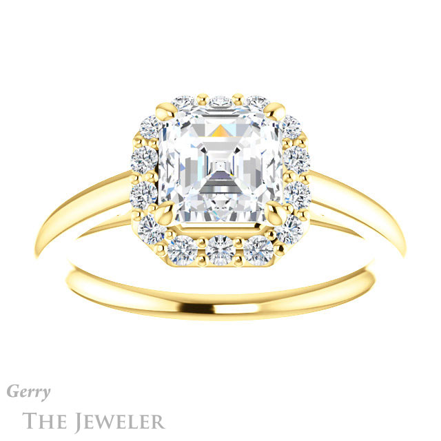 14k Yellow Gold Asscher Cut Forever One Engagement Ring Setting #GTJ1151-asscher-fo-y