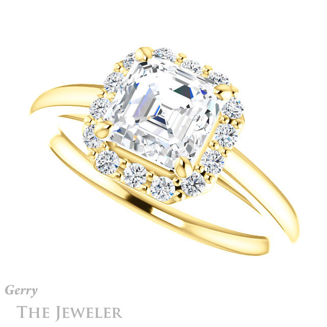14k Yellow Gold Asscher Cut Forever One Engagement Ring Setting #GTJ1151-asscher-fo-y 5 14k Yellow Gold Asscher Cut Forever One Engagement Ring Setting #GTJ1151-asscher-fo-y