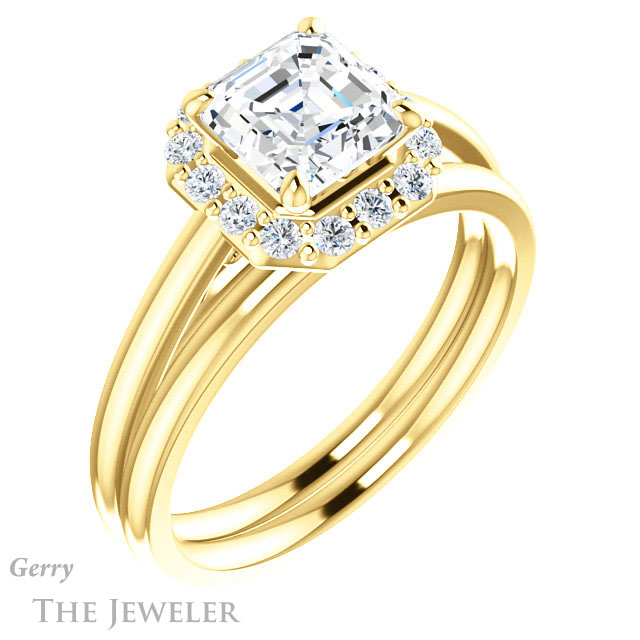 14k Yellow Gold Asscher Cut Forever One Engagement Ring Setting #GTJ1151-asscher-fo-y 6 14k Yellow Gold Asscher Cut Forever One Engagement Ring Setting #GTJ1151-asscher-fo-y