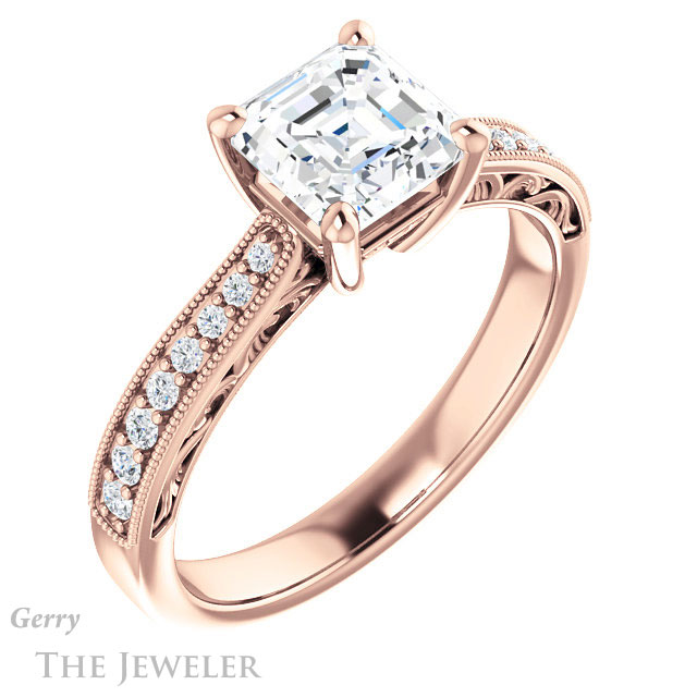 14k Rose Gold Asscher Cut Forever One Engagement Ring Setting #GTJ1152-asscher-fo-r