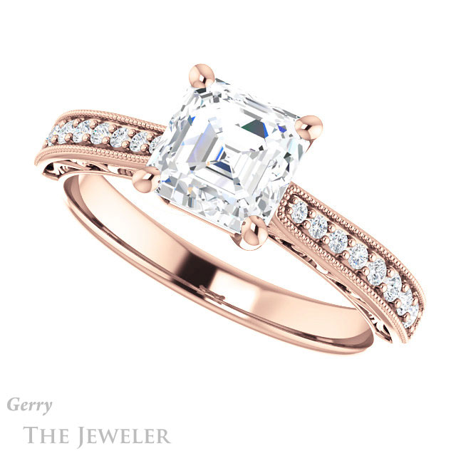 14k Rose Gold Asscher Cut Forever One Engagement Ring Setting #GTJ1152-asscher-fo-r