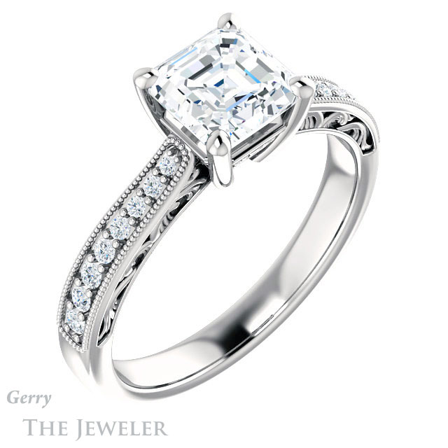 14k White Gold Asscher Cut Forever One Engagement Ring Setting #GTJ1152-asscher-fo-w