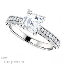 14k White Gold Asscher Cut Forever One Engagement Ring Setting #GTJ1152-asscher-fo-w