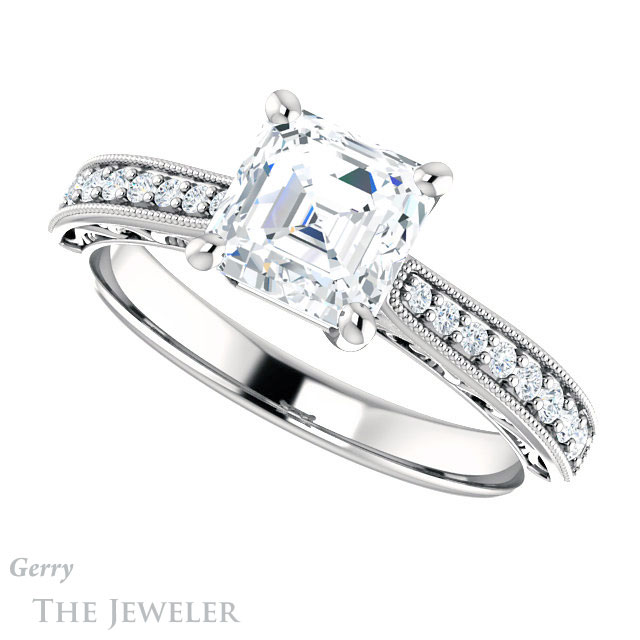 14k White Gold Asscher Cut Forever One Engagement Ring Setting #GTJ1152-asscher-fo-w