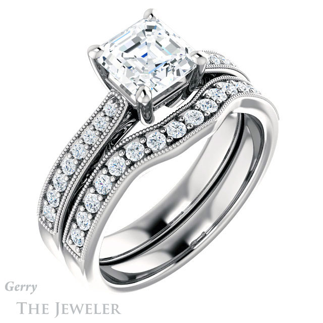 14k White Gold Asscher Cut Forever One Engagement Ring Setting #GTJ1152-asscher-fo-w