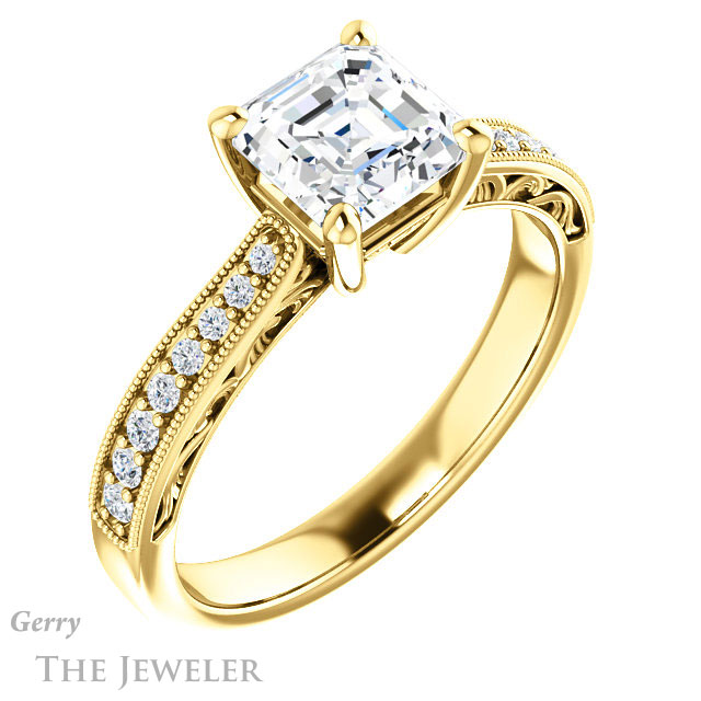 14k Yellow Gold Asscher Cut Forever One Engagement Ring Setting #GTJ1152-asscher-fo-y 4 14k Yellow Gold Asscher Cut Forever One Engagement Ring Setting #GTJ1152-asscher-fo-y