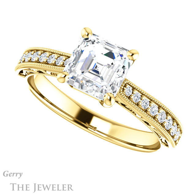 14k Yellow Gold Asscher Cut Forever One Engagement Ring Setting #GTJ1152-asscher-fo-y 5 14k Yellow Gold Asscher Cut Forever One Engagement Ring Setting #GTJ1152-asscher-fo-y