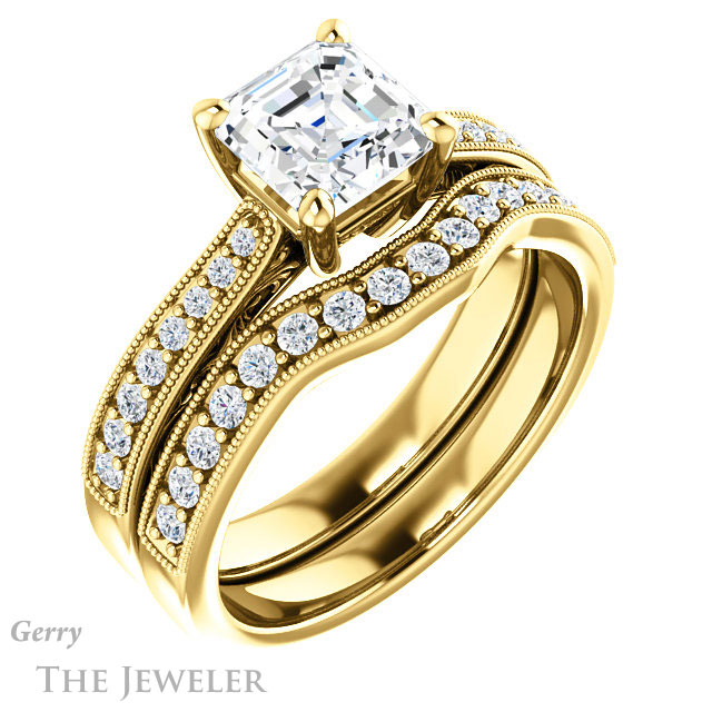 14k Yellow Gold Asscher Cut Forever One Engagement Ring Setting #GTJ1152-asscher-fo-y 6 14k Yellow Gold Asscher Cut Forever One Engagement Ring Setting #GTJ1152-asscher-fo-y