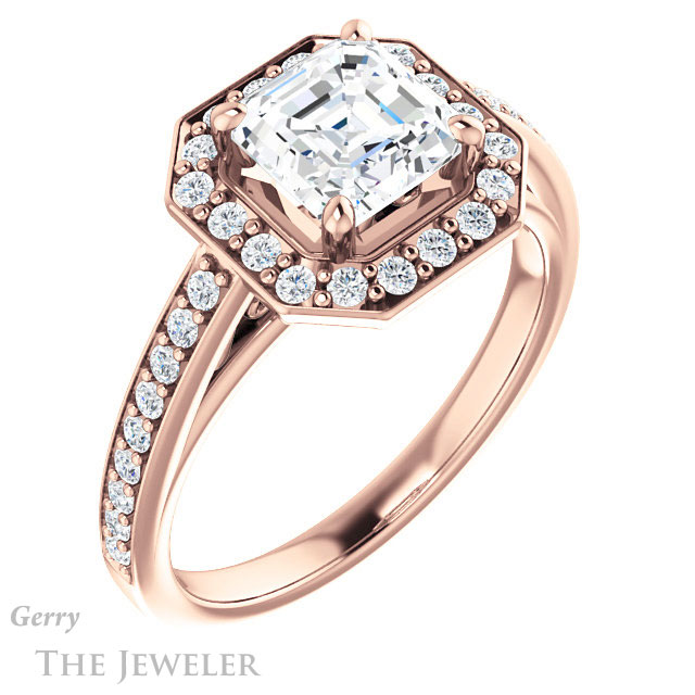14k Rose Gold Asscher Cut Forever One Engagement Ring Setting #GTJ1154-asscher-fo-r 4 14k Rose Gold Asscher Cut Forever One Engagement Ring Setting #GTJ1154-asscher-fo-r
