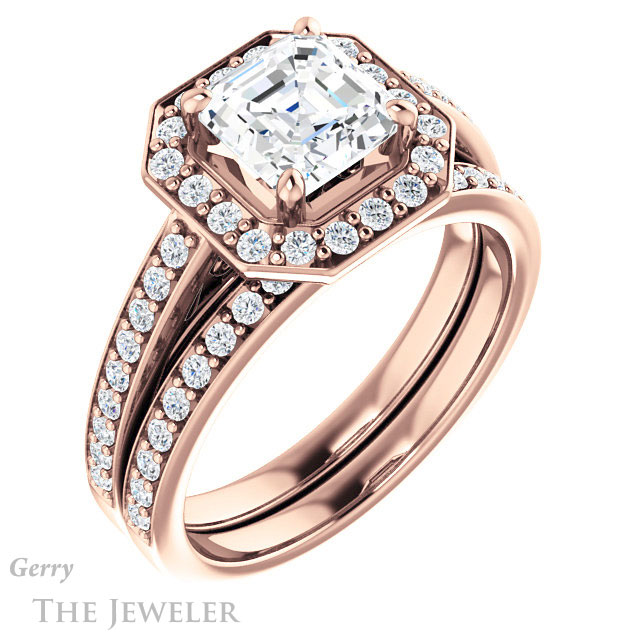 14k Rose Gold Asscher Cut Forever One Engagement Ring Setting #GTJ1154-asscher-fo-r 6 14k Rose Gold Asscher Cut Forever One Engagement Ring Setting #GTJ1154-asscher-fo-r