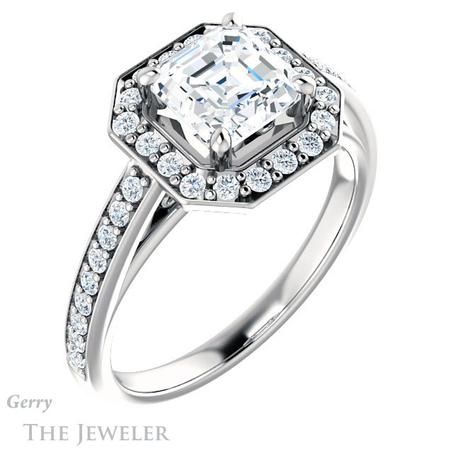 14k White Gold Asscher Cut Forever One Engagement Ring Setting #GTJ1154-asscher-fo-w