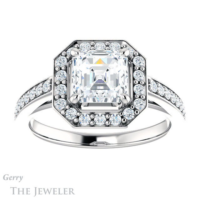 14k White Gold Asscher Cut Forever One Engagement Ring Setting #GTJ1154-asscher-fo-w
