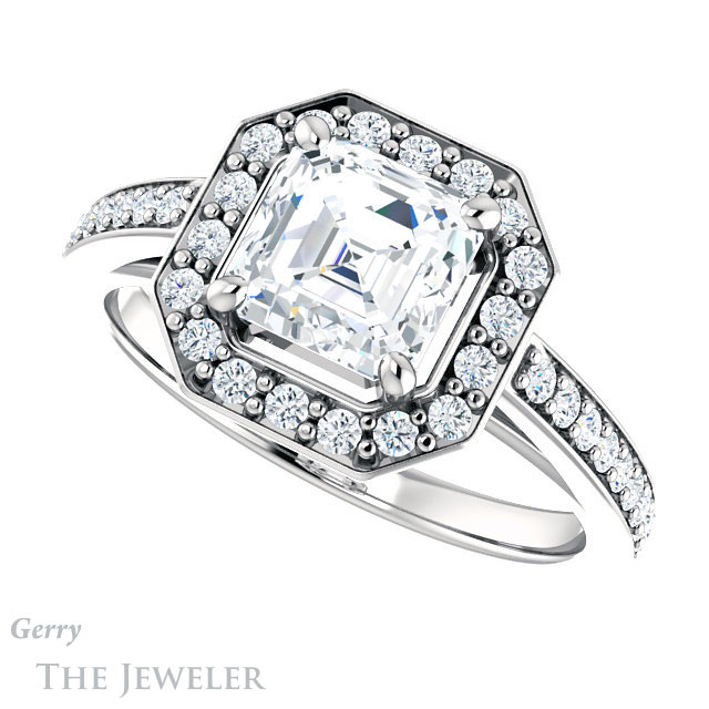 14k White Gold Asscher Cut Forever One Engagement Ring Setting #GTJ1154-asscher-fo-w