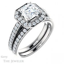 14k White Gold Asscher Cut Forever One Engagement Ring Setting #GTJ1154-asscher-fo-w