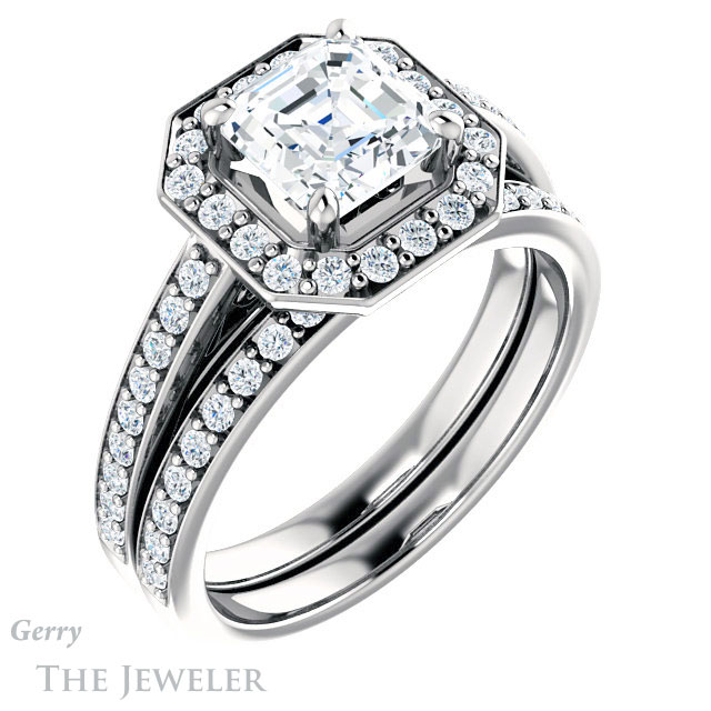 14k White Gold Asscher Cut Forever One Engagement Ring Setting #GTJ1154-asscher-fo-w