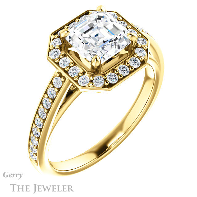 14k Yellow Gold Asscher Cut Forever One Engagement Ring Setting #GTJ1154-asscher-fo-y