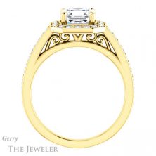 14k Yellow Gold Asscher Cut Forever One Engagement Ring Setting #GTJ1154-asscher-fo-y