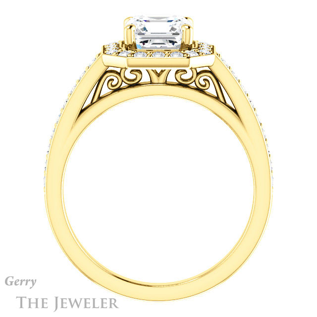 14k Yellow Gold Asscher Cut Forever One Engagement Ring Setting #GTJ1154-asscher-fo-y