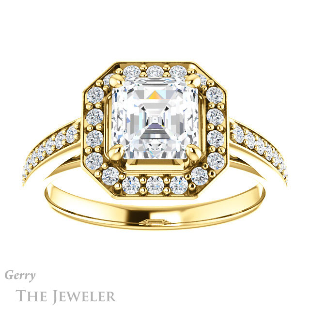 14k Yellow Gold Asscher Cut Forever One Engagement Ring Setting #GTJ1154-asscher-fo-y