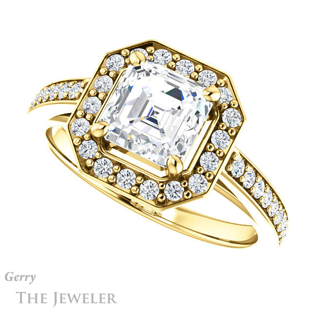 14k Yellow Gold Asscher Cut Forever One Engagement Ring Setting #GTJ1154-asscher-fo-y