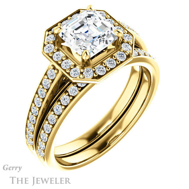 14k Yellow Gold Asscher Cut Forever One Engagement Ring Setting #GTJ1154-asscher-fo-y