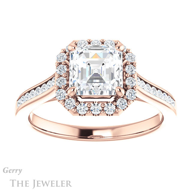 14k Rose Gold Asscher Cut Forever One Engagement Ring Setting #GTJ1157-asscher-fo-r
