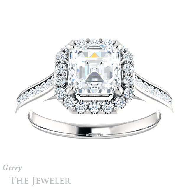 14k White Gold Asscher Cut Forever One Engagement Ring Setting #GTJ1157-asscher-fo-w