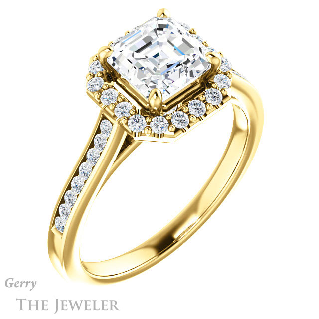 14k Yellow Gold Asscher Cut Forever One Engagement Ring Setting #GTJ1157-asscher-fo-y