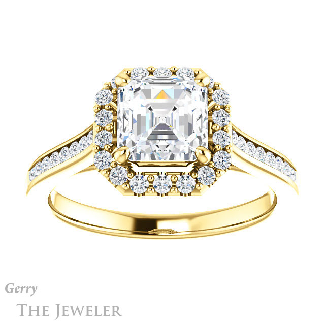 14k Yellow Gold Asscher Cut Forever One Engagement Ring Setting #GTJ1157-asscher-fo-y