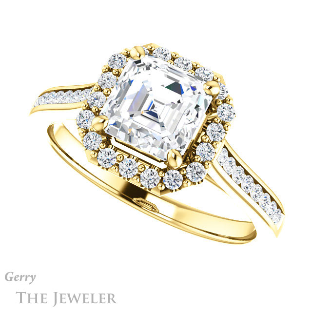 14k Yellow Gold Asscher Cut Forever One Engagement Ring Setting #GTJ1157-asscher-fo-y