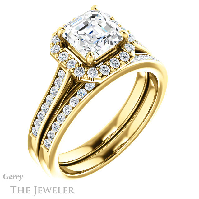 14k Yellow Gold Asscher Cut Forever One Engagement Ring Setting #GTJ1157-asscher-fo-y