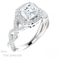 14k White Gold Asscher Cut Forever One Engagement Ring Setting #GTJ1159-asscher-fo-w 4 14k White Gold Asscher Cut Forever One Engagement Ring Setting #GTJ1159-asscher-fo-w