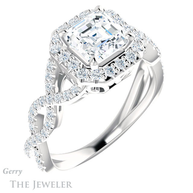 14k White Gold Asscher Cut Forever One Engagement Ring Setting #GTJ1159-asscher-fo-w 4 14k White Gold Asscher Cut Forever One Engagement Ring Setting #GTJ1159-asscher-fo-w