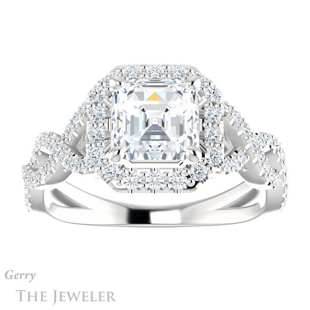 14k White Gold Asscher Cut Forever One Engagement Ring Setting #GTJ1159-asscher-fo-w