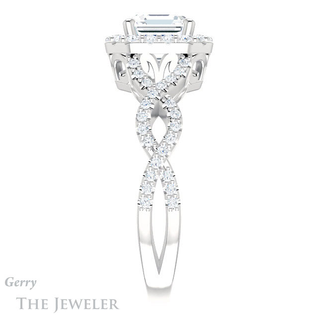 14k White Gold Asscher Cut Forever One Engagement Ring Setting #GTJ1159-asscher-fo-w 3 14k White Gold Asscher Cut Forever One Engagement Ring Setting #GTJ1159-asscher-fo-w