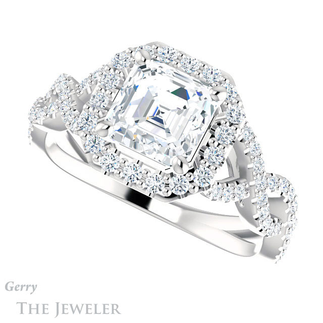 14k White Gold Asscher Cut Forever One Engagement Ring Setting #GTJ1159-asscher-fo-w 5 14k White Gold Asscher Cut Forever One Engagement Ring Setting #GTJ1159-asscher-fo-w