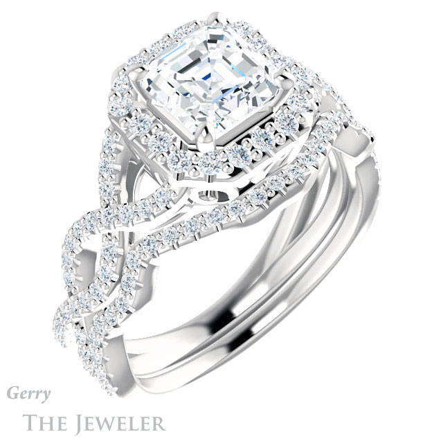 14k White Gold Asscher Cut Forever One Engagement Ring Setting #GTJ1159-asscher-fo-w 6 14k White Gold Asscher Cut Forever One Engagement Ring Setting #GTJ1159-asscher-fo-w