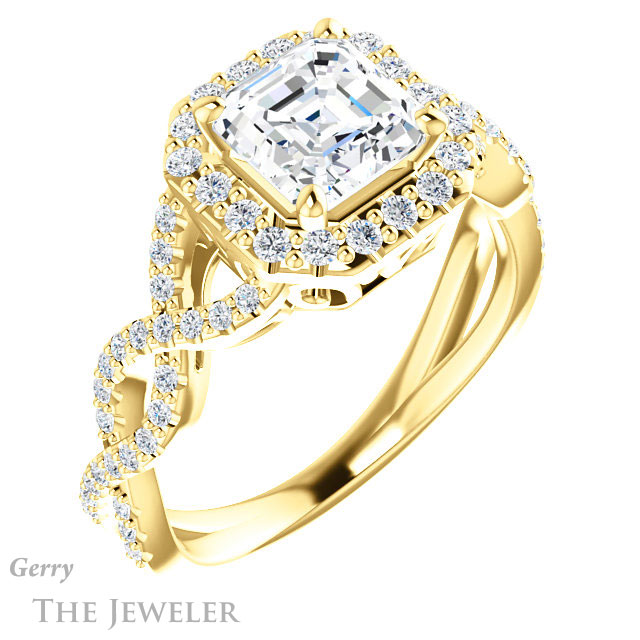 14k Yellow Gold Asscher Cut Forever One Engagement Ring Setting #GTJ1159-asscher-fo-y 4 14k Yellow Gold Asscher Cut Forever One Engagement Ring Setting #GTJ1159-asscher-fo-y