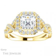 14k Yellow Gold Asscher Cut Forever One Engagement Ring Setting #GTJ1159-asscher-fo-y 1 14k Yellow Gold Asscher Cut Forever One Engagement Ring Setting #GTJ1159-asscher-fo-y