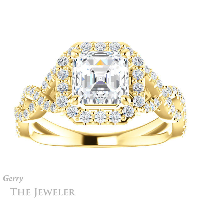 14k Yellow Gold Asscher Cut Forever One Engagement Ring Setting #GTJ1159-asscher-fo-y