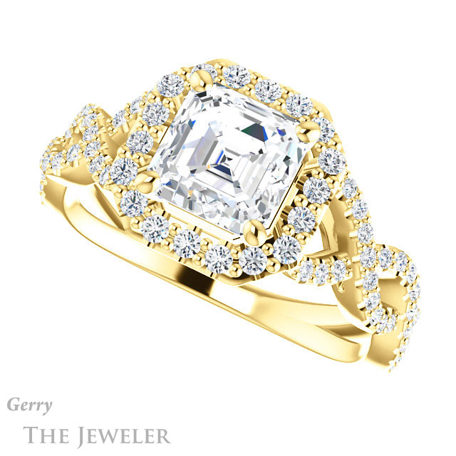 14k Yellow Gold Asscher Cut Forever One Engagement Ring Setting #GTJ1159-asscher-fo-y 5 14k Yellow Gold Asscher Cut Forever One Engagement Ring Setting #GTJ1159-asscher-fo-y
