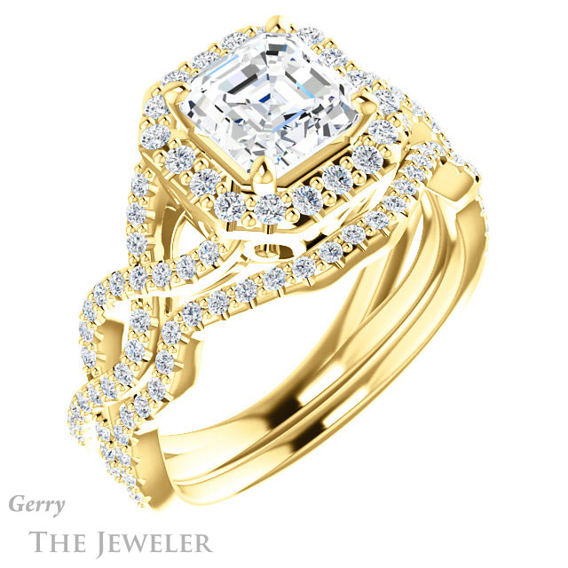 14k Yellow Gold Asscher Cut Forever One Engagement Ring Setting #GTJ1159-asscher-fo-y 6 14k Yellow Gold Asscher Cut Forever One Engagement Ring Setting #GTJ1159-asscher-fo-y