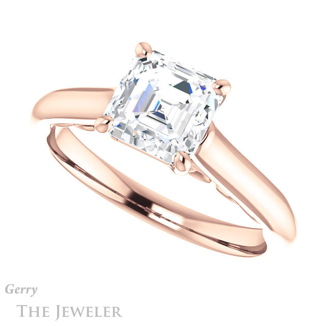 14k Rose Gold Asscher Cut Forever One Engagement Ring Setting #GTJ1160-asscher-fo-r