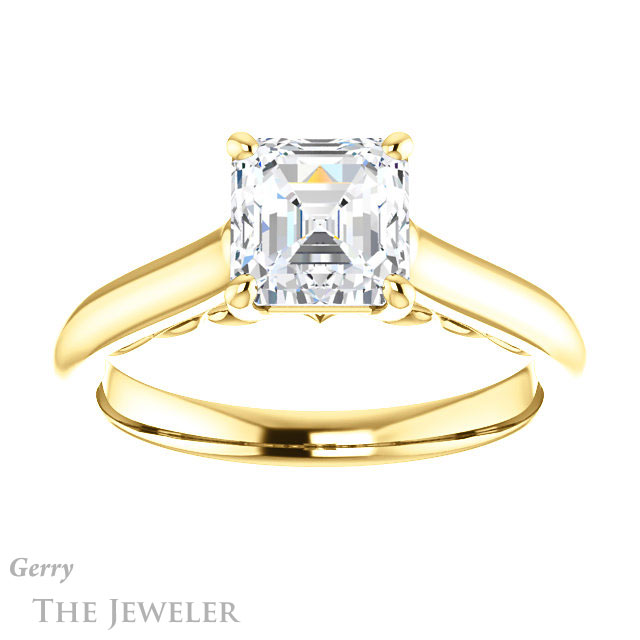 14k Yellow Gold Asscher Cut Forever One Engagement Ring Setting #GTJ1160-asscher-fo-y