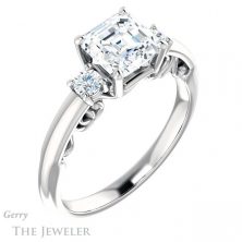 14k White Gold Asscher Cut Forever One Engagement Ring Setting #GTJ1161-asscher-fo-w