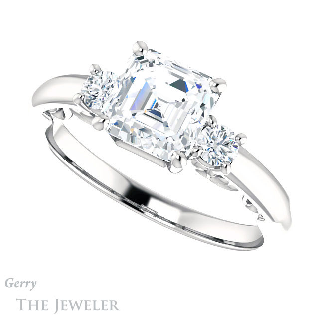 14k White Gold Asscher Cut Forever One Engagement Ring Setting #GTJ1161-asscher-fo-w