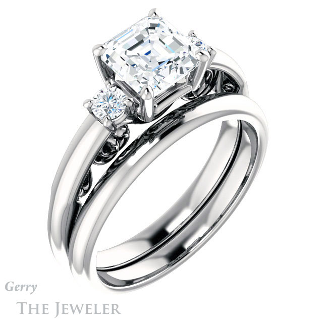 14k White Gold Asscher Cut Forever One Engagement Ring Setting #GTJ1161-asscher-fo-w
