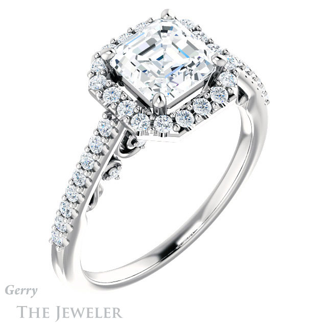 14k White Gold Asscher Cut Forever One Engagement Ring Setting #GTJ1162-asscher-fo-w 4 14k White Gold Asscher Cut Forever One Engagement Ring Setting #GTJ1162-asscher-fo-w