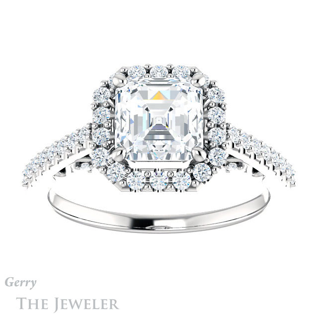 14k White Gold Asscher Cut Forever One Engagement Ring Setting #GTJ1162-asscher-fo-w