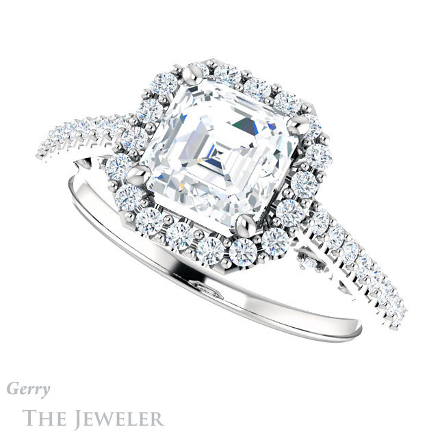 14k White Gold Asscher Cut Forever One Engagement Ring Setting #GTJ1162-asscher-fo-w 5 14k White Gold Asscher Cut Forever One Engagement Ring Setting #GTJ1162-asscher-fo-w